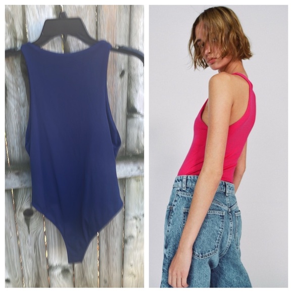Zara Halter neck bodysuit snap-button fastening 5039/372 blue stretch M - Picture 2 of 16